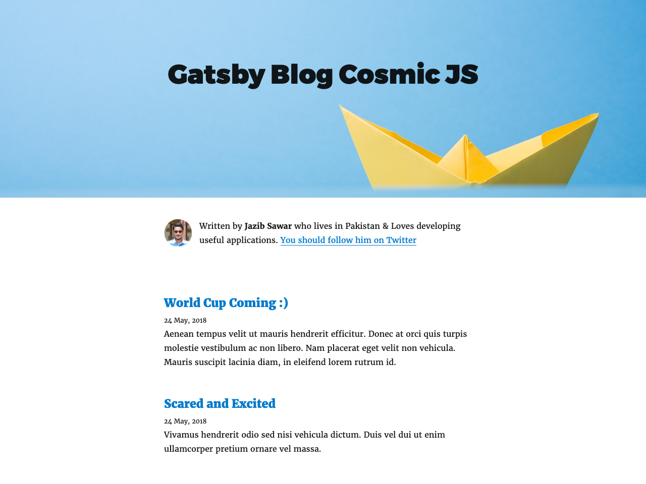 Gatsby Blog Cosmicjs screenshot