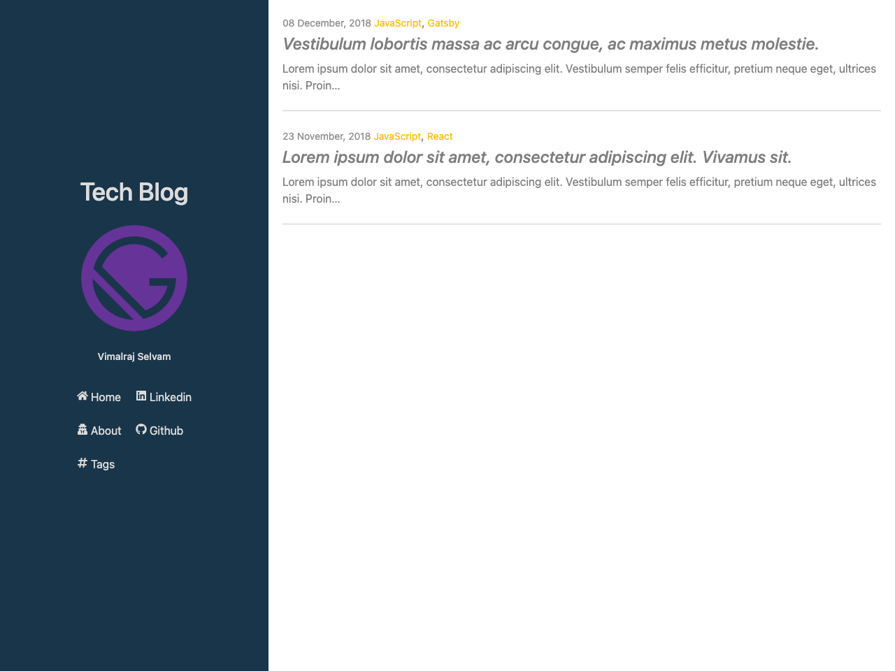 Gatsby Starter Tech Blog screenshot
