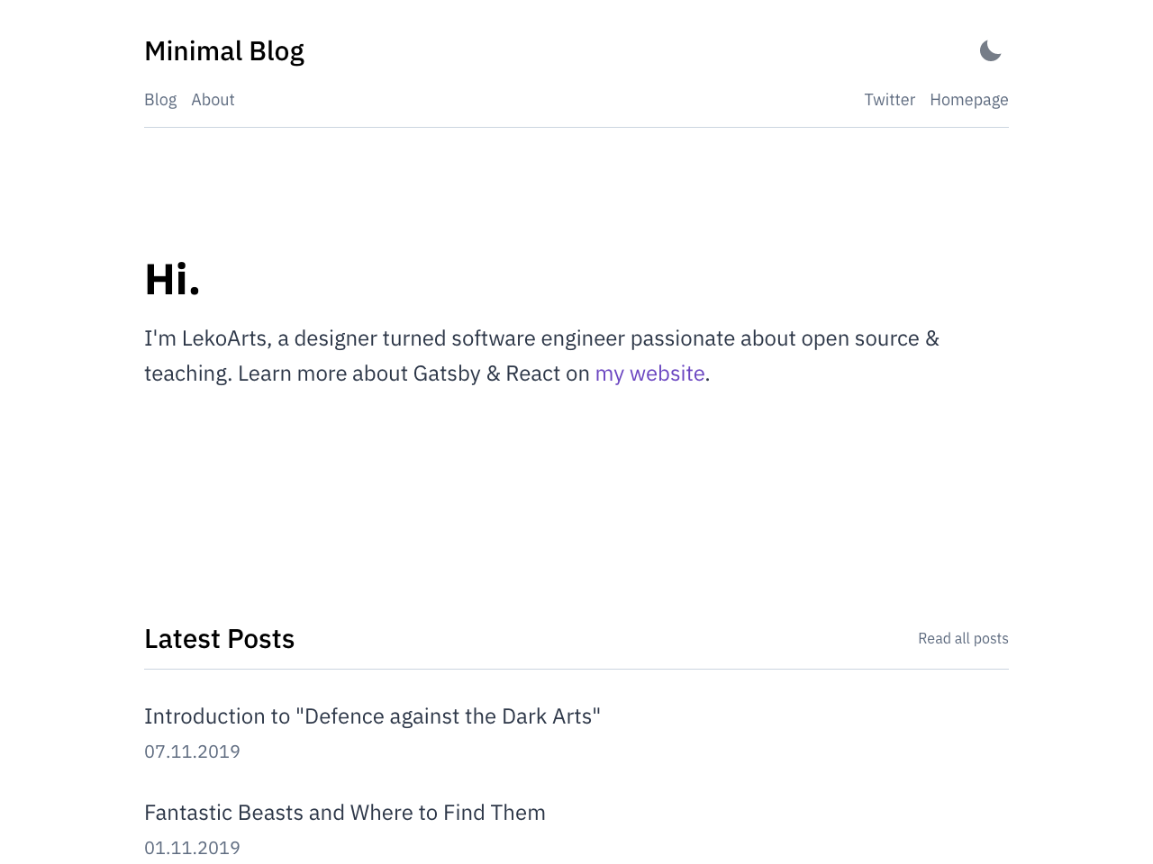 Gatsby Starter Minimal Blog screenshot