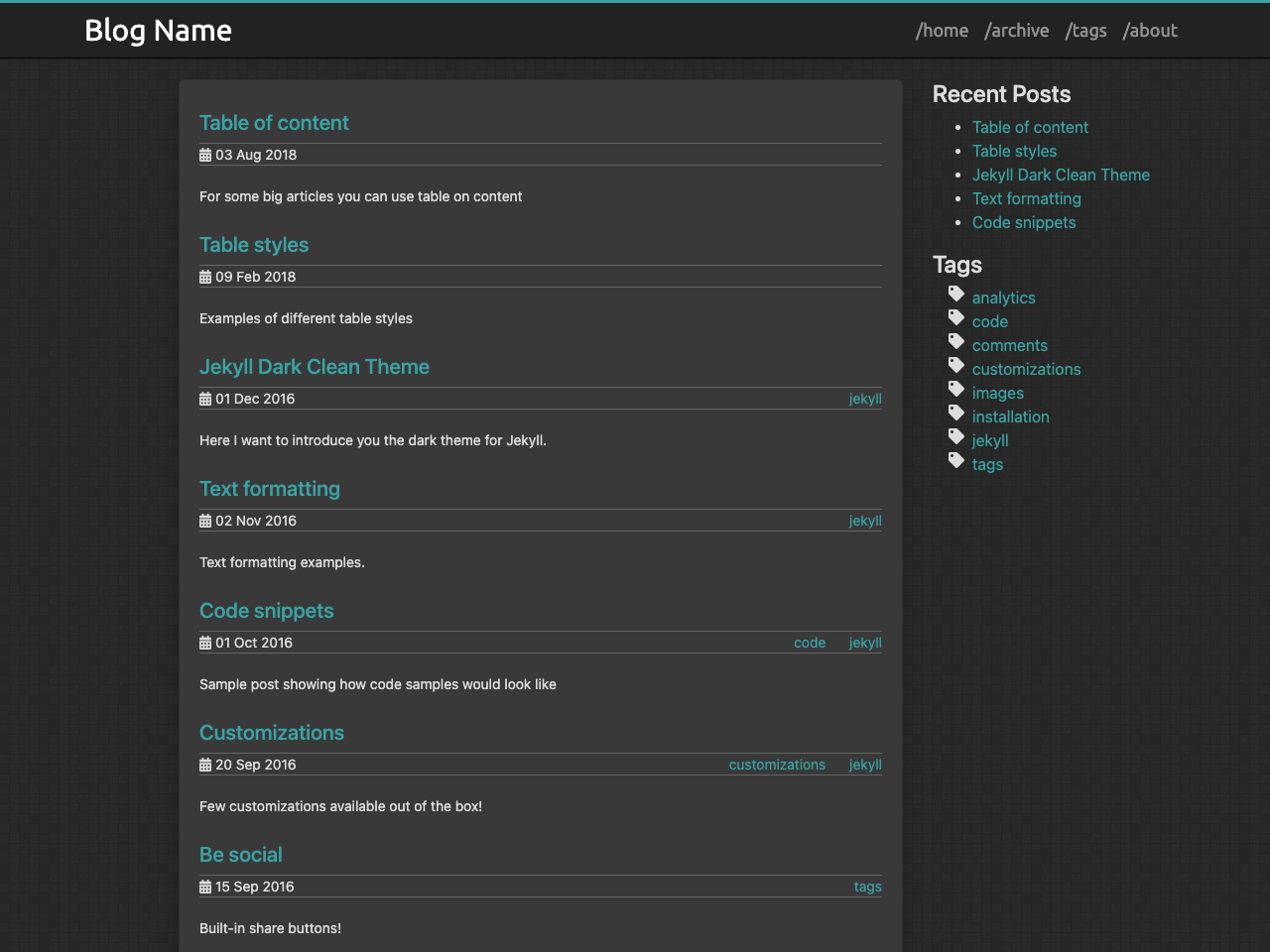 Jekyll Clean Dark screenshot